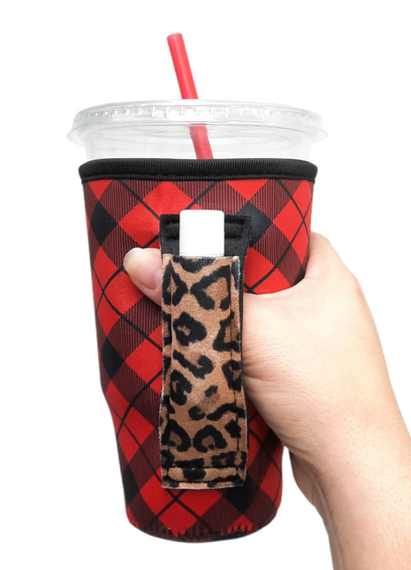 Red Plaid w/ Leopard 20oz Large Coffee / Tea / Tumbler Handler™