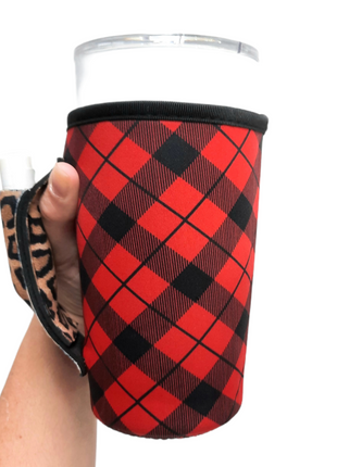 Red Plaid w/ Leopard 20oz Large Coffee / Tea / Tumbler Handler™