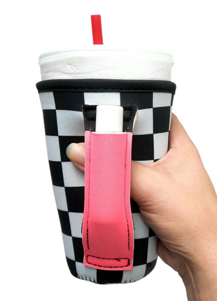Checkerboard w/ Neon Pink 16oz PINT Glass / Medium Fountain Drinks and Tumbler Handlers™