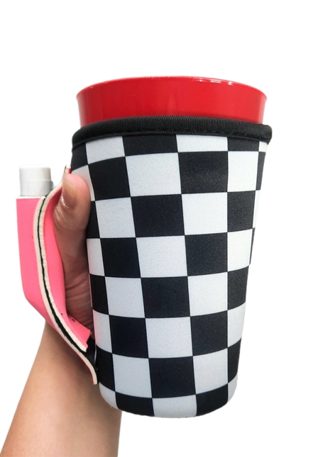 Checkerboard w/ Neon Pink 16oz PINT Glass / Medium Fountain Drinks and Tumbler Handlers™