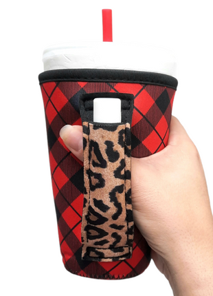 Red Plaid w/ Leopard 16oz PINT Glass / Medium Fountain Drinks and Tumbler Handlers™