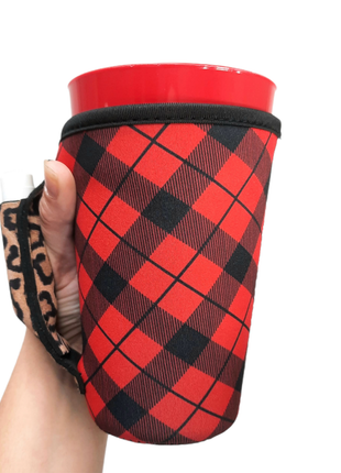 Red Plaid w/ Leopard 16oz PINT Glass / Medium Fountain Drinks and Tumbler Handlers™