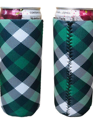 GREEN PLAID 12OZ SLIM CAN SLEEVE