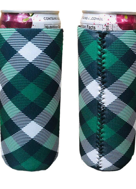 GREEN PLAID 12OZ SLIM CAN SLEEVE