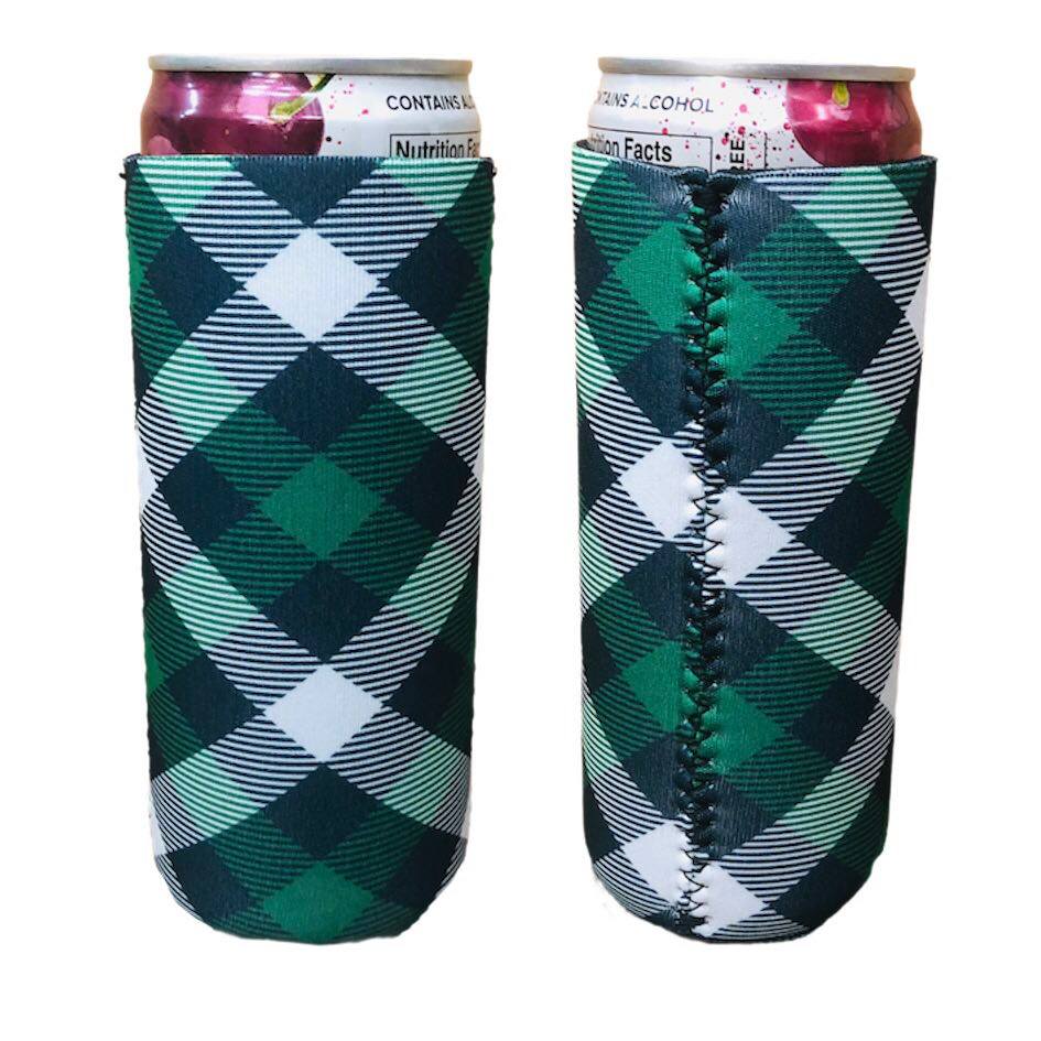 GREEN PLAID 12OZ SLIM CAN SLEEVE