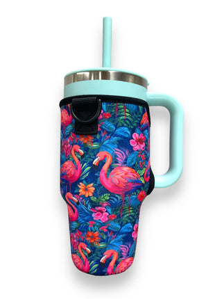 Bright Flamingo 25-35oz Tumbler With Handle Sleeve