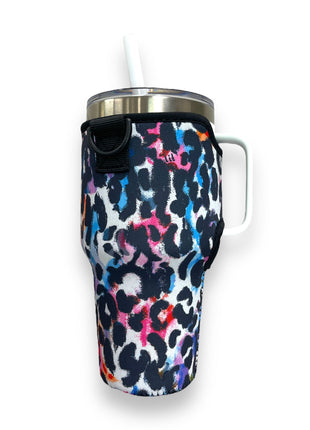 Watercolor Leopard 25-35oz Tumbler With Handle Sleeve