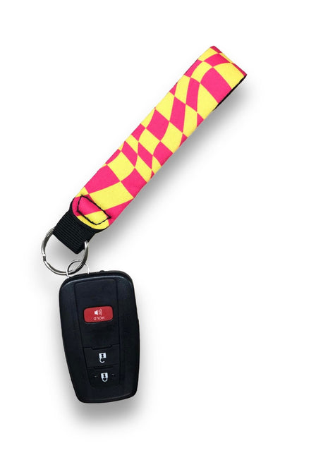 Retro Checkerboard Wristlet Keychain