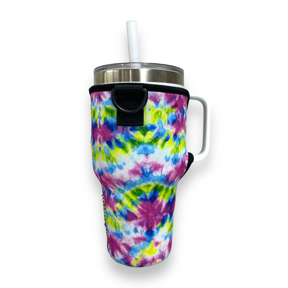 Purple Tie Dye 25-35oz Tumbler With Handle Sleeve