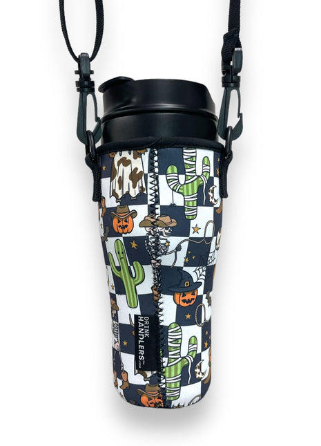 Halloween Checkers 25-35oz Tumbler With Handle Sleeve