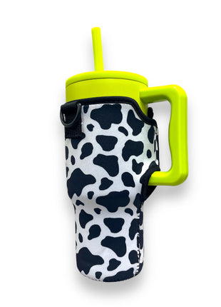 Black and White Cow Print 25-35oz Tumbler With Handle Sleeve