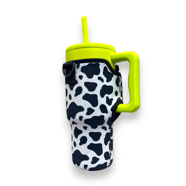 Black and White Cow Print 25-35oz Tumbler With Handle Sleeve