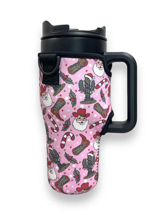Cowboy Santa 25-35oz Tumbler With Handle Sleeve