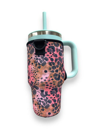 Blushing Leopard 25-35oz Tumbler With Handle Sleeve