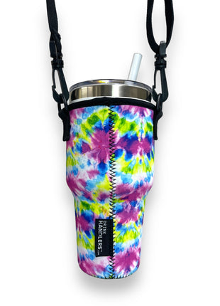 Purple Tie Dye 25-35oz Tumbler With Handle Sleeve
