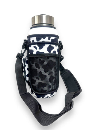 Black and White Cow Print 30-40oz Tumbler Handler™  With Carrying Strap