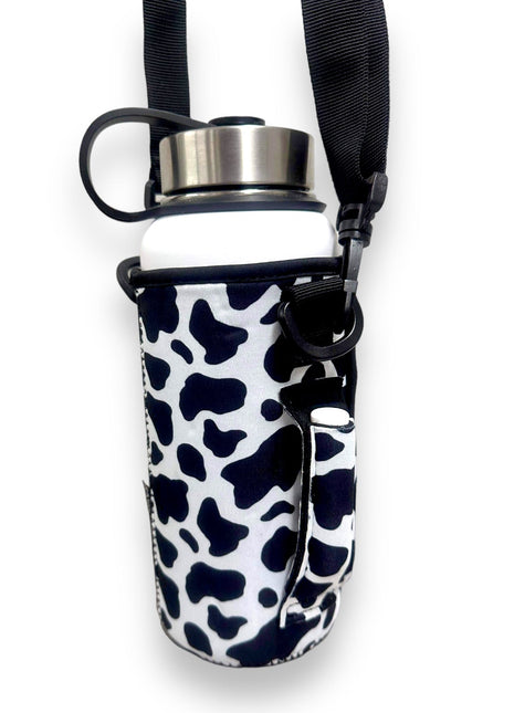 Black and White Cow Print 30-40oz Tumbler Handler™  With Carrying Strap