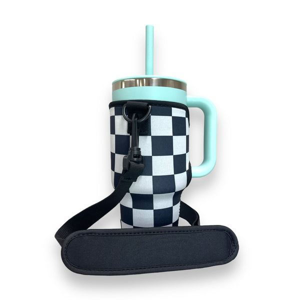 Checkerboard 25-35oz Tumbler With Handle Sleeve