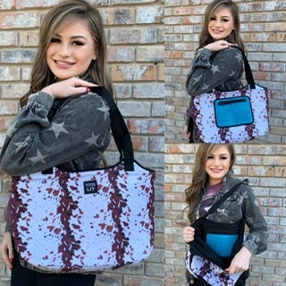 Cowhide w/ Turquoise Leather Pocket Neoprene Tote