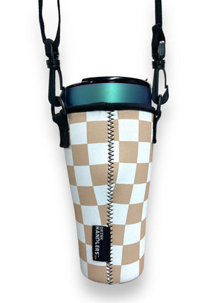 Tan Checkerboard 25-35oz Tumbler With Handle Sleeve