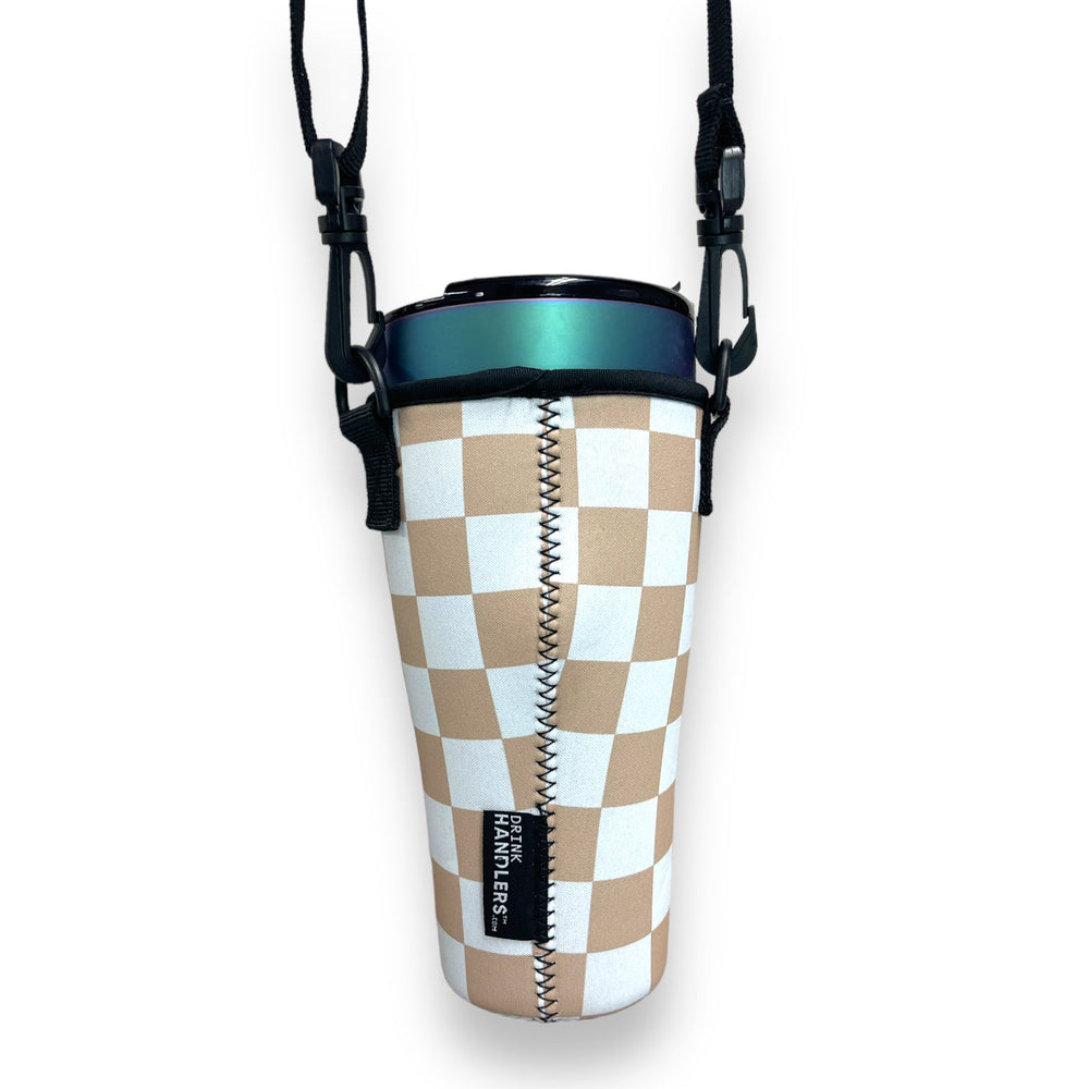 Tan Checkerboard 25-35oz Tumbler With Handle Sleeve