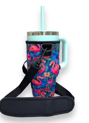 Bright Flamingo 25-35oz Tumbler With Handle Sleeve