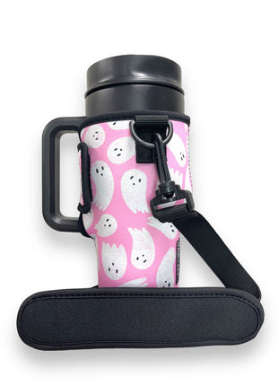 Pink Ghost 25-35oz Tumbler With Handle Sleeve