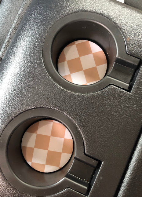 Tan Checkerboard Neoprene Car Coasters