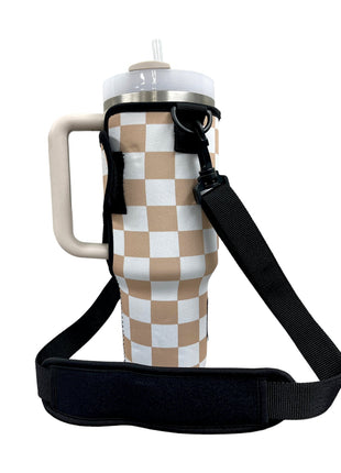 Tan Checkers 40oz Tumbler With Handle Sleeve