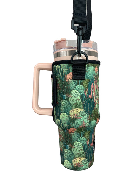 Coral Cactus 40oz Tumbler With Handle Sleeve