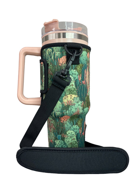 Coral Cactus 40oz Tumbler With Handle Sleeve