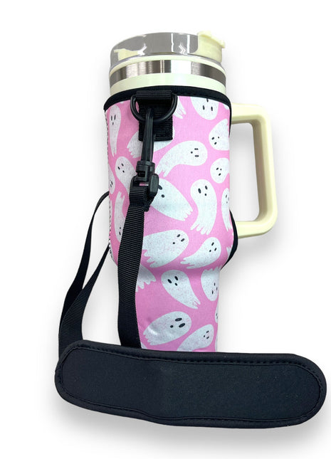 Pink Ghost 40oz Tumbler With Handle Sleeve