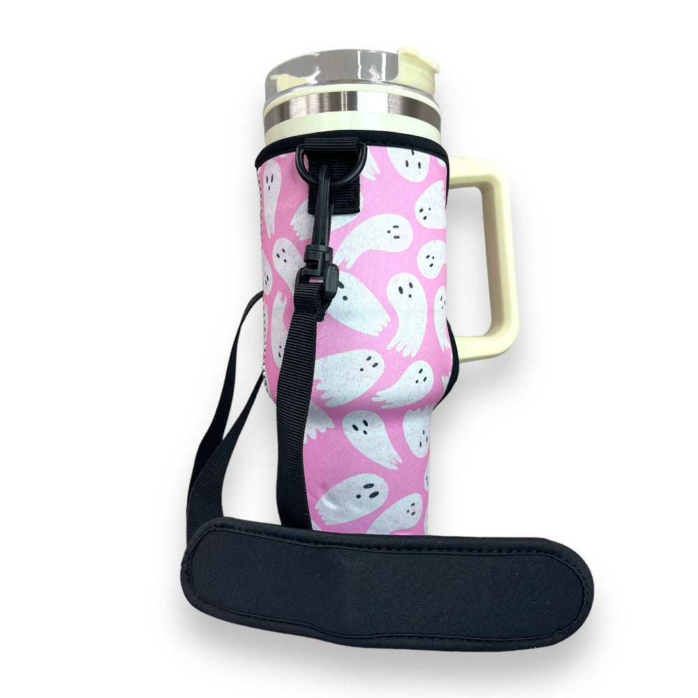 Pink Ghost 40oz Tumbler With Handle Sleeve