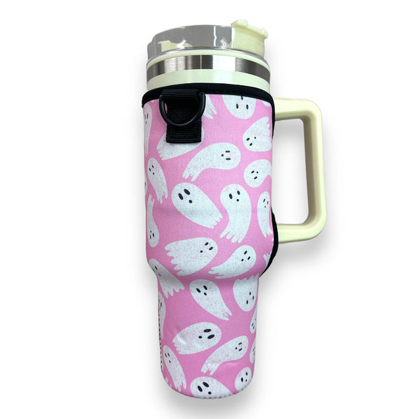 Pink Ghost 40oz Tumbler With Handle Sleeve