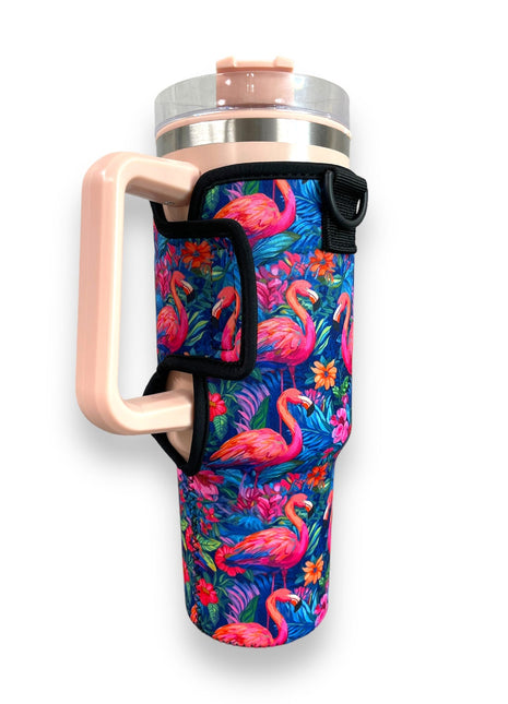 Bright Flamingo 40oz Tumbler With Handle Sleeve