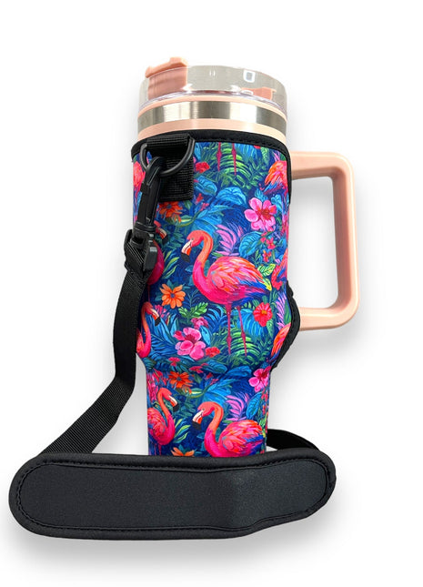Bright Flamingo 40oz Tumbler With Handle Sleeve