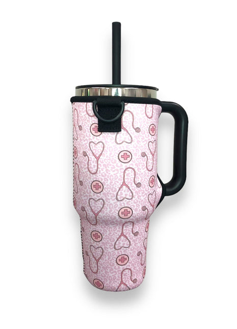 Nurse Leopard 40oz Tumbler With Handle Sleeve
