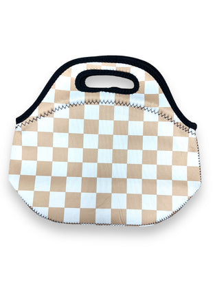 Tan Checkerboard Lunch Bag Tote