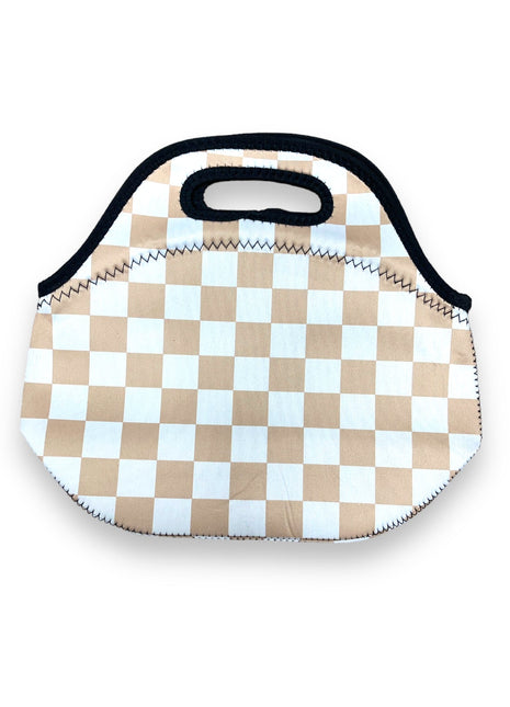 Tan Checkerboard Lunch Bag Tote