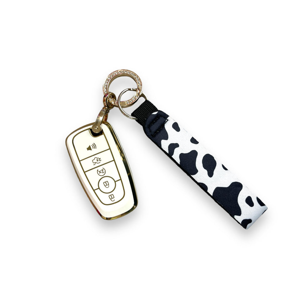 Black and White Cow Print Wristlet Keychain