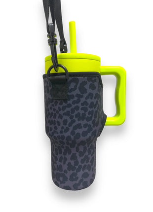 Black Leopard 25-35oz Tumbler With Handle Sleeve