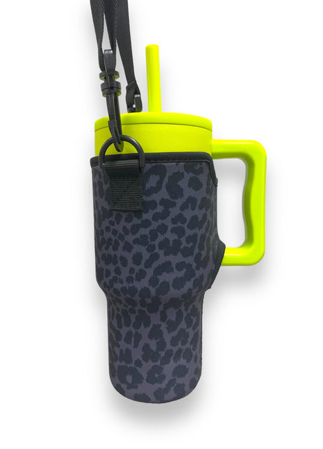 Black Leopard 25-35oz Tumbler With Handle Sleeve