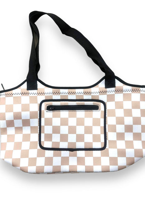 Tan Checkerboard Neoprene Tote