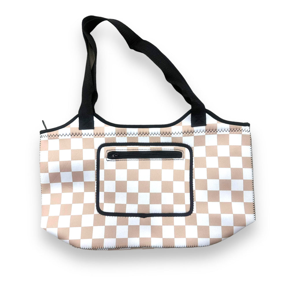 Tan Checkerboard Neoprene Tote