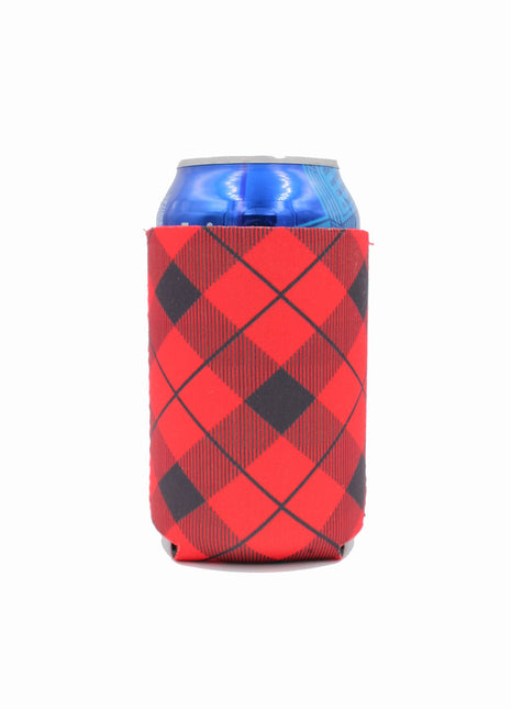 Red Plaid 12oz Stubby Can Cooler