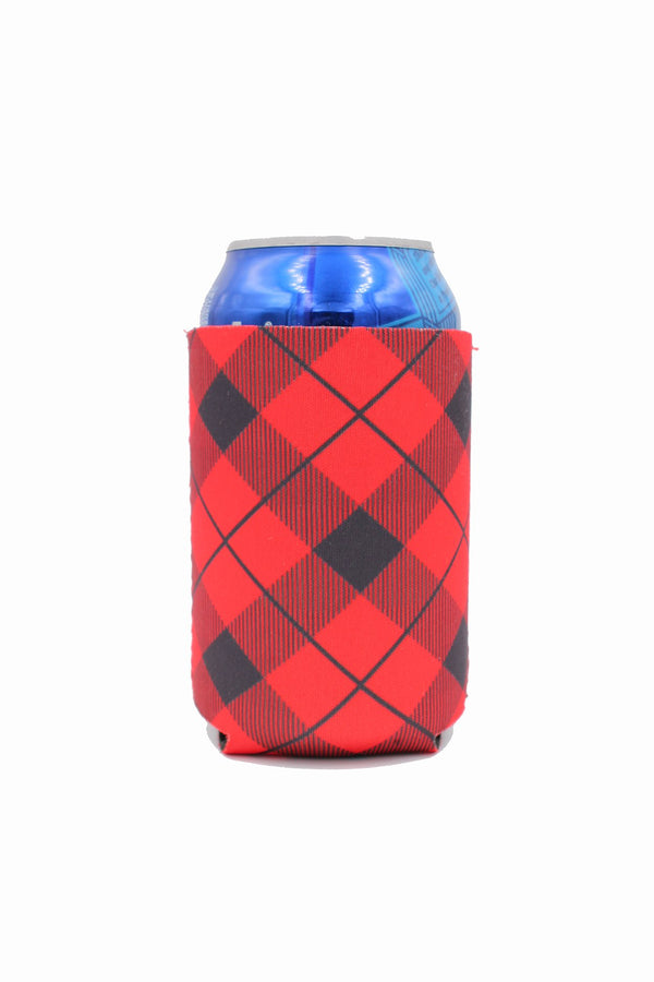 Red Plaid 12oz Stubby Can Cooler