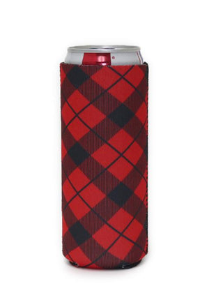 Red Plaid 12oz Slim Can Cooler