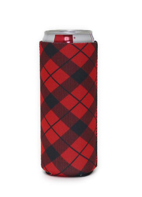 Red Plaid 12oz Slim Can Cooler