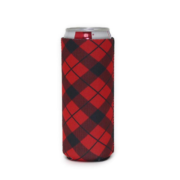 Red Plaid 12oz Slim Can Cooler