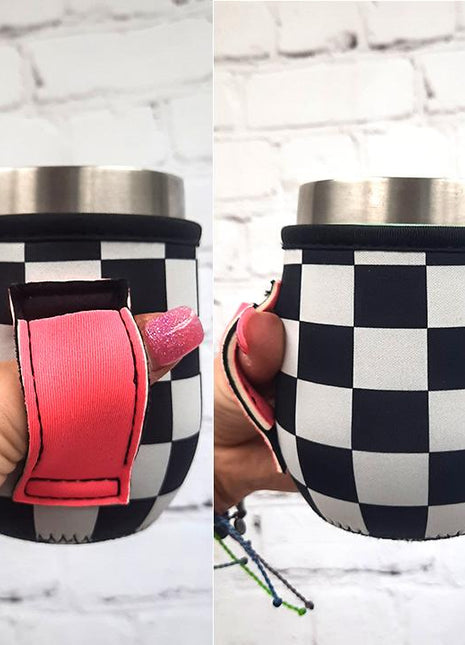 Checkerboard w/ Neon Pink 12oz Wine Tumbler Handler™